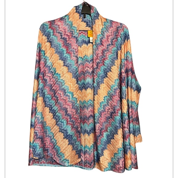 Colorful Zigzag Patterned Colorful Open Front Cardigan Size 1X New - Picture 1 of 4